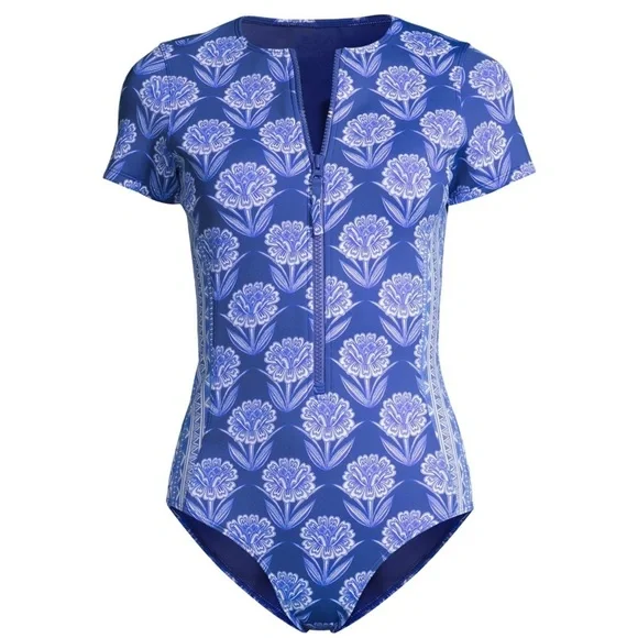 Johnny Was Yao Neoprene Zip-Up One-Piece Swimsuit